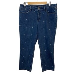 Charter Club Womens Denim Jeans Anchor Print‎ Capri Nautical Blue Casual Size 14